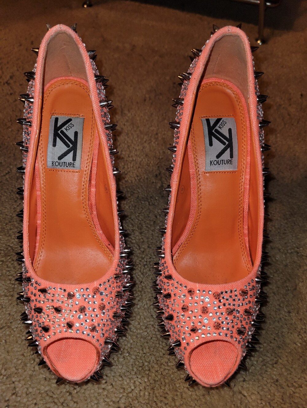 Vintage Women's Coral Studded Peep-Toe Heels